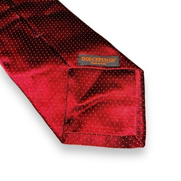 Dolcepunta Red & White Polkadot Handmade in Italy Silk Tie - Picture 4 of 7